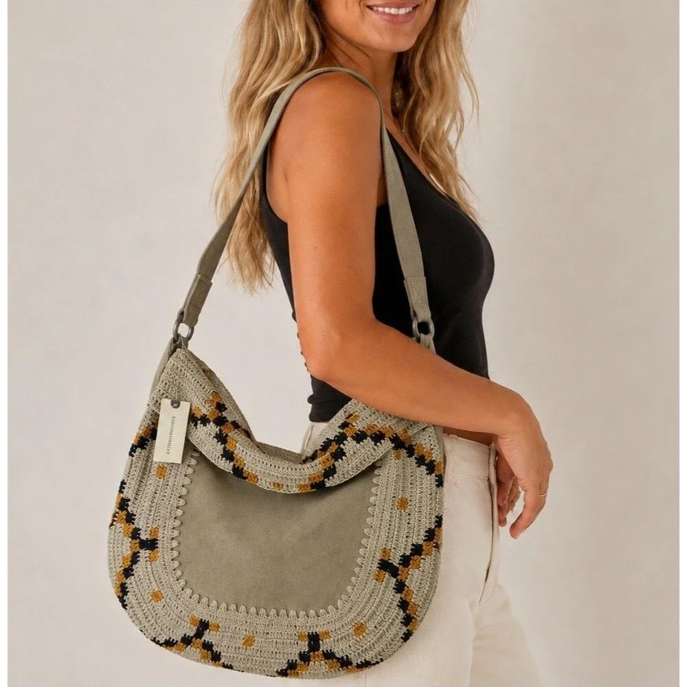 Anthropologie Dauphine Hobo Bag Jasper & Jeera Leather Crochet NWT $148